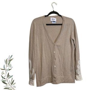JED Tan Cashmere Cardigan with Cream Damask Sleeves Size Medium